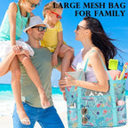 Fammart Mesh Beach Bag, Large Beach Tote with Zipper Pocket, Toys Pool Bag for Family Travel Vacation Cruise Essentials