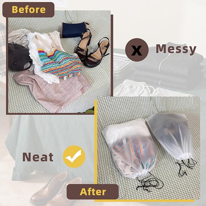 12 PCS Clear Shoe Bags for Travel, 11.8" x 15.7" Travel Shoe Bags for Storage and Packing, Waterproof Drawstring Shoe Bag for Traveling, Travel Essentials for Women and Men