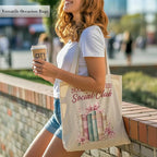 Aesthetic Canvas Tote Bag, Cute Reusable Bags for Women with Inner Pocket