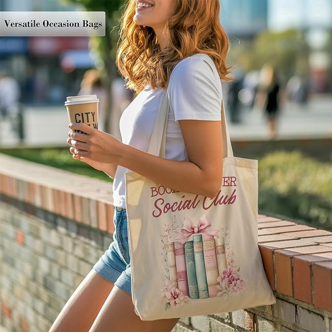 Aesthetic Canvas Tote Bag, Cute Reusable Bags for Women with Inner Pocket