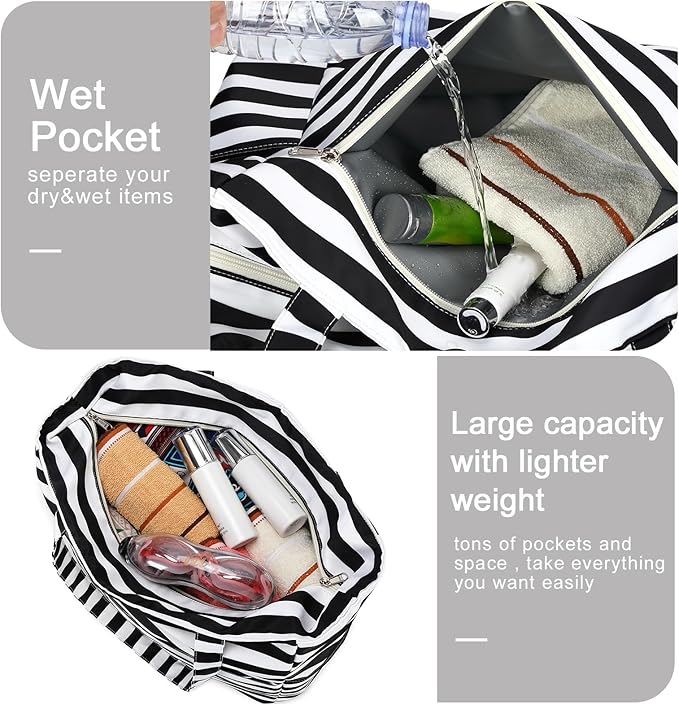 Bluboon Waterproof Beach Tote Pool Bags for Women Ladies Extra Large Carry On Bag With Wet Compartment for Weekender Travel