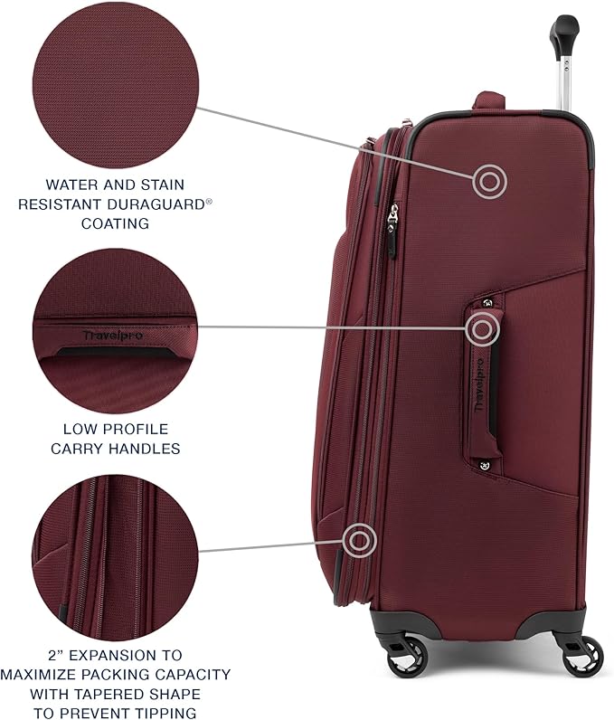 Travelpro Maxlite 5 Softside Expandable Luggage with 4 Spinner Wheels, Lightweight Suitcase, Men and Women, Burgundy, 2-Piece Set (21/29)