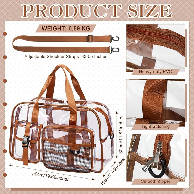 Abbylike Clear Bag Large Heavy Duty Tote for Stadium Events 20" Duffle Transparent Gym Bag for Sport Event Travel Makeup Work
