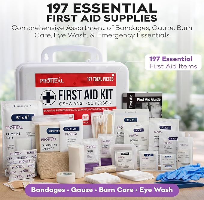 50 Person OSHA Compliant First Aid Kit for Businesses, Vehicles, Trucks, Construction Site - Type III, ANSI Class A Emergency Kit - 197 Piece Essential First Aid Supplies