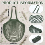 Woanger 24 Pcs Reusable Cotton Mesh Produce Shopping Bags Long Handle Washable Grocery Net Portable Fruit and Vegetable Cotton String Bags Green Net Tote Organizer