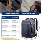 Carry on Backpack, 35L-45L Expanable Travel backpack,TSA Airplane Approved, Daypack Weekender Bag Fits 17 Inch Laptop, Travel Gifts for Men, Blue