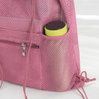 NATURAL STYLE Mesh Drawstring Backpack Bag, Gym Sports Bag with Zipper Pocket Bottle Holder, String Beach Bag for Swiming Travel (Pink)