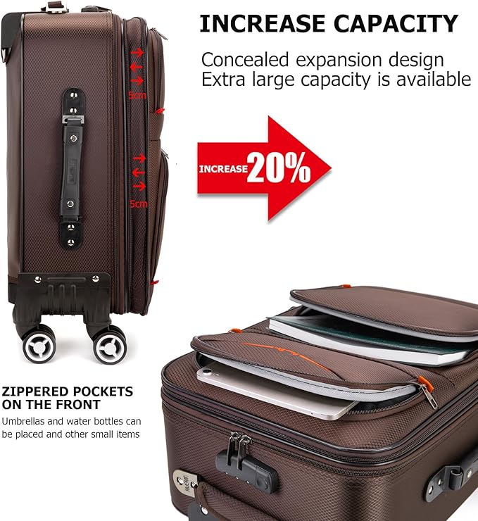 feilario 20in 2 Piece Softside Business Luggage Sets Waterproof Carry On Luggage Suitcase with Double Spinner Wheels