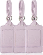 3 Pack Luggage Tags - Quick Install, Privacy Protection, Airplane Travel Essentials for Suitcases, Durable Leather - Lichee Lilac
