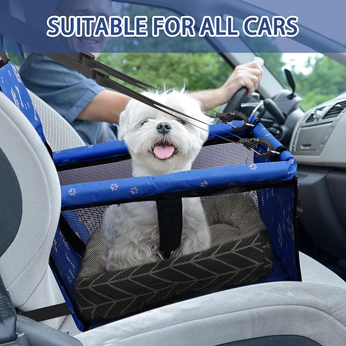 Dog Car Seat Foldable Dog Car Booster Seat Waterproof Breathable Oxford Travel Bag for Small to Medium Dogs, Puppies, and Pets-Pattern Blue+Mat