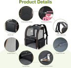 Large Cat Backpack Carrier Expandable Pet Carrier Backpack for Small Dogs Medium Cats Fit Up to 18 Lbs, Dog Backpack Carrier, Foldable Puppy Backpack Carrier for Travel,Black