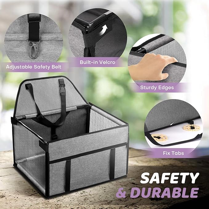 GENORTH Small Dog Car Seat - Portable Puppy/Pet Booster Seat with Clip-On Leash and Mesh Window for Small Pets Up to 11 lbs