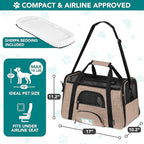 PetAmi Airline Approved Pet Carrier for Cats & Small Dogs, Soft Sided TSA Travel Carrier Bag with Sherpa Bed, Breathable Mesh Ventilation, Collapsible Bowl, Up to 18 lbs, Small Heather Taupe