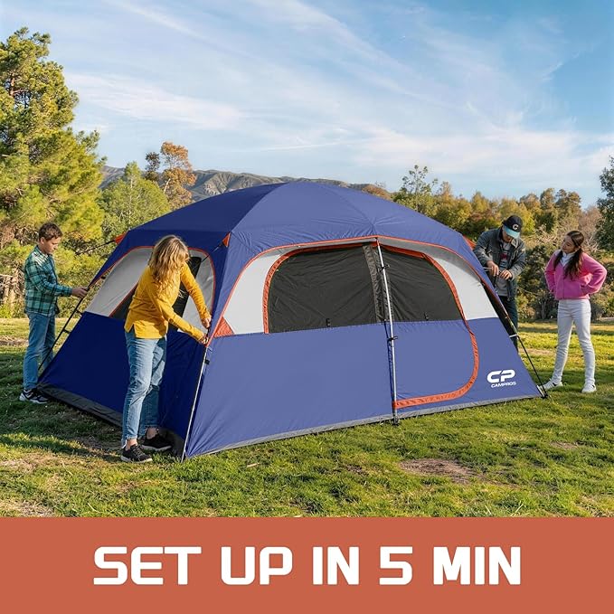 CAMPROS CP Upgraded 6/8 Person Camping Tents, Waterproof Windproof Family Tent with Larger Mesh Windows & Door, Double Layer, Easy Set Up, All-Season Dome Tent with Top Rainfly & Carry Bag