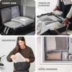 Aerotrunk Compression Packing Cubes for Travel - Luggage Organizer Bags - Double Zipper Packing Cubes for Suitcases (6-Pack, Light Grey)