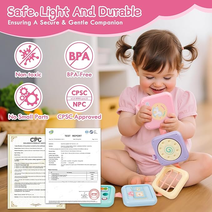 GRESEESM Montessori Toys for 1 Year Old Girls Gifts, Toddler Busy Board, Baby Learning Travel Sensory Toys for Toddlers 1-3, 1st Birthday Gifts, Easter Basket & Stocking Stuffer, Macarons