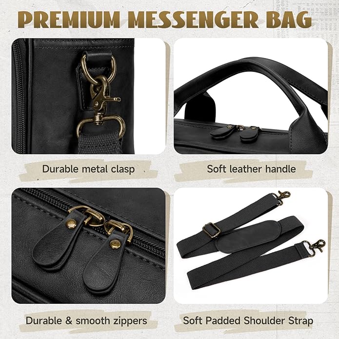 RAINSMORE Mens Laptop Bag PU Leather Messenger Bag 15.6 Inch Briefcase Vintage Computer Satchel Bag for Work Business