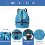 JELUTAR Drawstring Backpack Gym Bag with Shoes Compartment for Soccer, Basketball, Swim, Water-Resistant String Backpack Beach Cinch for Women Men, Sky Blue