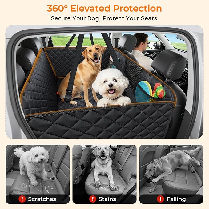 URPOWER 2026 Upgraded Dog Back Seat Extender for Full Size Crew Cab Truck - Large Hard Bottom Dog Car Seat Cover Holds 550lbs, Waterproof Dog Hammock Pet Bed with High-Density Foam Non-Slip
