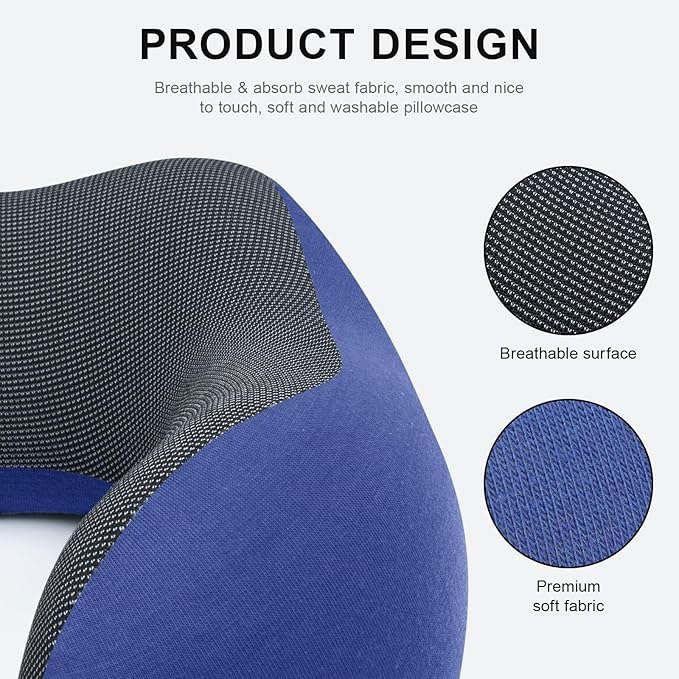 urnexttour Travel Pillow for Airplane Memory Foam Neck Pillow, Soft & Support Travel Pillow for Travelling, Sleeping Rest, Car, Train and Home Use (Dark Blue)