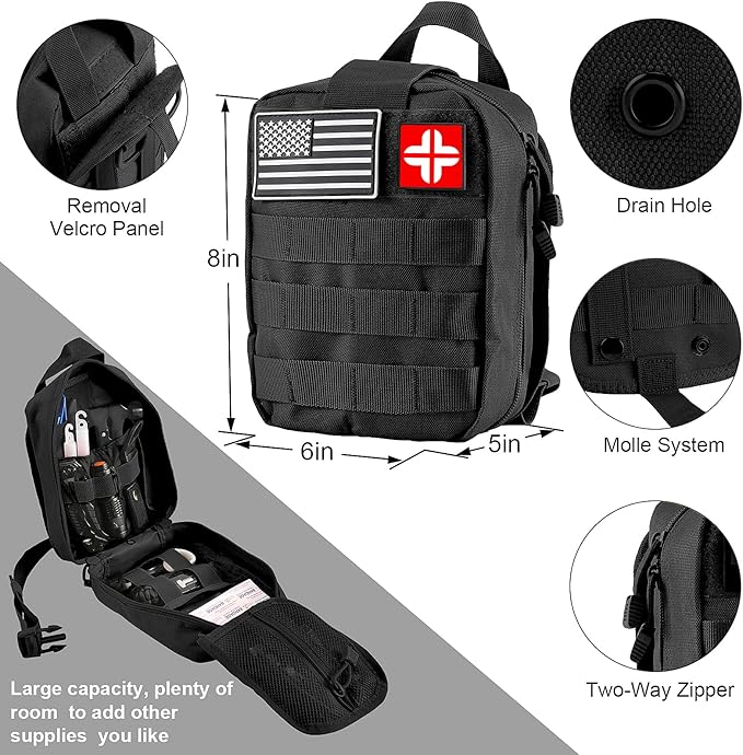 LUXMOM Emergency Survival Kit and First Aid Kit, 142Pcs Professional Survival Gear and Supplies Equipment with Molle Pouch, Gift for Christmas Men Dad Husband Camping Hiking Hunting Outdoor Adventure
