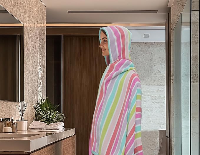 COTTON CRAFT Hooded Beach Towel – Oversized 35 x 70 Towel with Hood for Adults - 100% Cotton Velour Dobby Terry Towel - 450 GSM Pool Bath Wrap - Soft Absorbent Quick Dry – Pink Multi