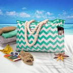 Beach Bag and Pool Bag Has Cooler Pocket, 7 Pockets Total, Zip Top. Family Size Waterproof Beach Tote