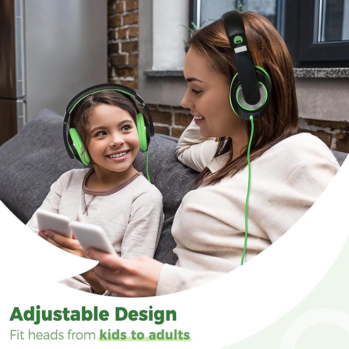 rockpapa Comfort Kids Headphones for School, Lightweight Foldable Portable Childs Boys Girls Teens Headphones Wired 3.5mm with 4.9ft Cord for Travel Airplane Tablet Phone Pad Laptop Black/Green