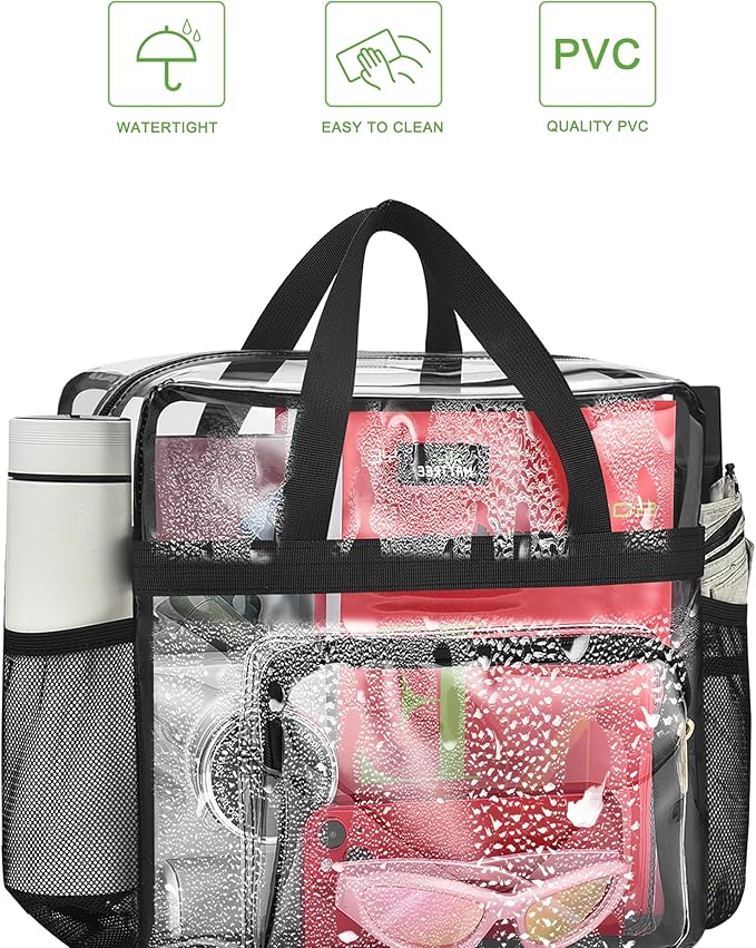 MAY TREE Clear Bag for Stadium Events, 12x6x12 Clear Tote Bag with Removable Strap, Transparent Bag for Concert Sports Gym, White Block-Strap