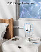 Electrical Outlet Extender Stick-360° Rotating Wall Outlet, Features 3 AC Outlets, 2 USB-A & 2 USB-C, Extends 16"-26", Extendable for Hard-to-Reach Outlets Behind Couches, Nightstands, Desks, and More