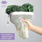 Lotus Reusable Produce Bags - Organic Cotton Washable Produce Mesh Bag for Vegetable Storage, Eco Friendly Reusable Produce Storage Fruit Bag Mesh for Groceries (3 Size Cloth Bags)