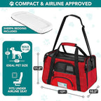 PetAmi Airline Approved Pet Carrier for Cats & Small Dogs, Soft Sided TSA Travel Carrier Bag with Sherpa Bed, Breathable Mesh Ventilation, Collapsible Bowl, Fits Under Seat, Up to 18 lbs, Small Red