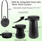 ALEVMOOM Upgraded Collapsible Stool with Cushion,600LBS Max Weight,18.1" Height Adjustable,Sturdy Portable Telescoping Stool,Folding Camping Stool for Outdoor Hiking Travel