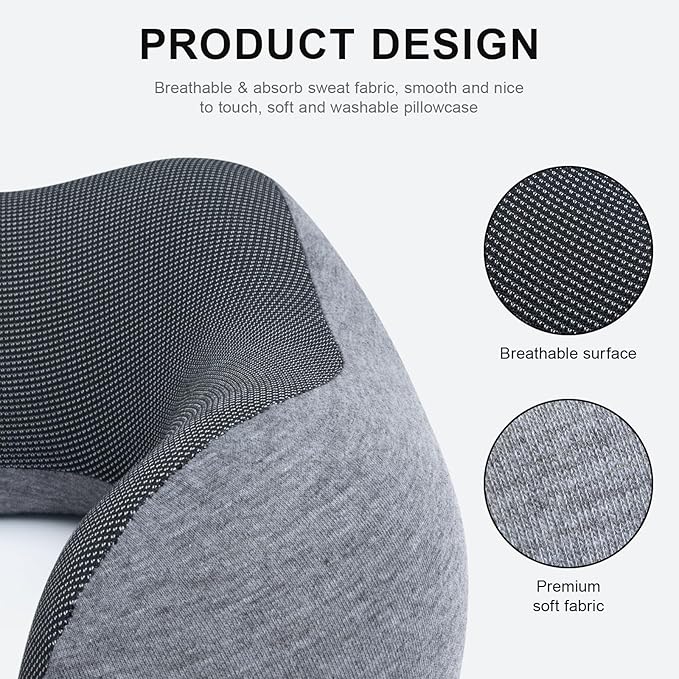 urnexttour Travel Pillow for Airplane Memory Foam Neck Pillow, Soft & Support Travel Pillow for Travelling, Sleeping Rest, Car, Train and Home Use (Dark Grey)