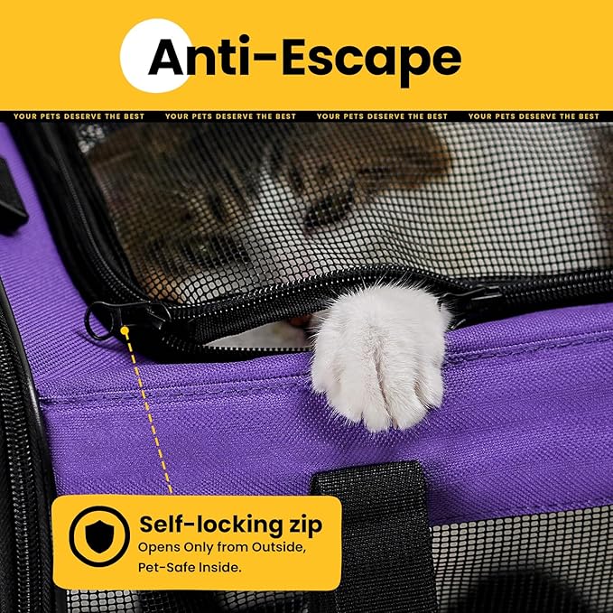 Conlun Cat Carrier Bag,Soft-Sided Pet Carriers for Dogs with 4-Sided Mesh,Airline Approved Cat Transport Carrier for Small&Medium Cats Kitten Puppy Up to 15LB,Collapsible Cat Travel Carrier-M,Purple