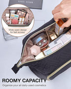 BAGSMART Travel Makeup Bag, Cosmetic Bag Make Up Organizer Case,Large Wide-open Pouch for Women Purse for Toiletries Accessories Brushes Black