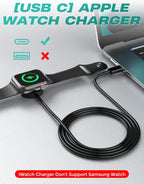 2Pack USB C for Watch Charger Magnetic Charger Wireless Portable Compatible with Watch Ultra2 Ultra Series 10/9/8/7/6/SE/SE2/5/4/3/2/1-[1m/Black]