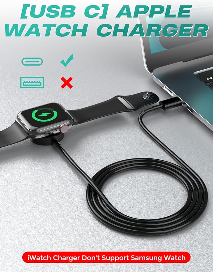 2Pack USB C for Watch Charger Magnetic Charger Wireless Portable Compatible with Watch Ultra2 Ultra Series 10/9/8/7/6/SE/SE2/5/4/3/2/1-[1m/Black]