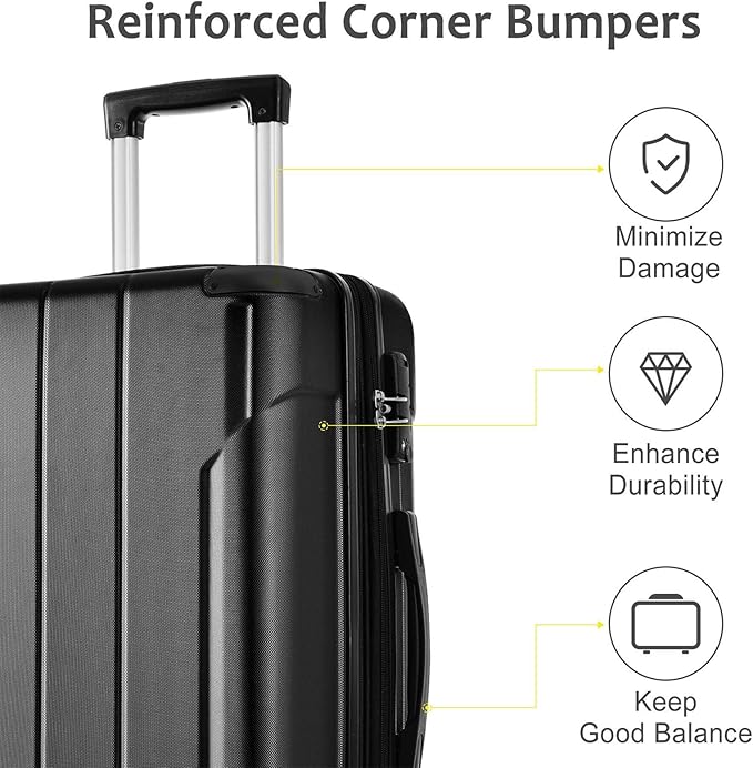 2 Piece Luggage Set, Hardside Suitcase with Spinner Wheels, TSA Lock & Expandable Hard Shell, Carry on and Checked Luggage for Travel, Maletas de Viaje for Men & Women (Black, 20+28Inch)