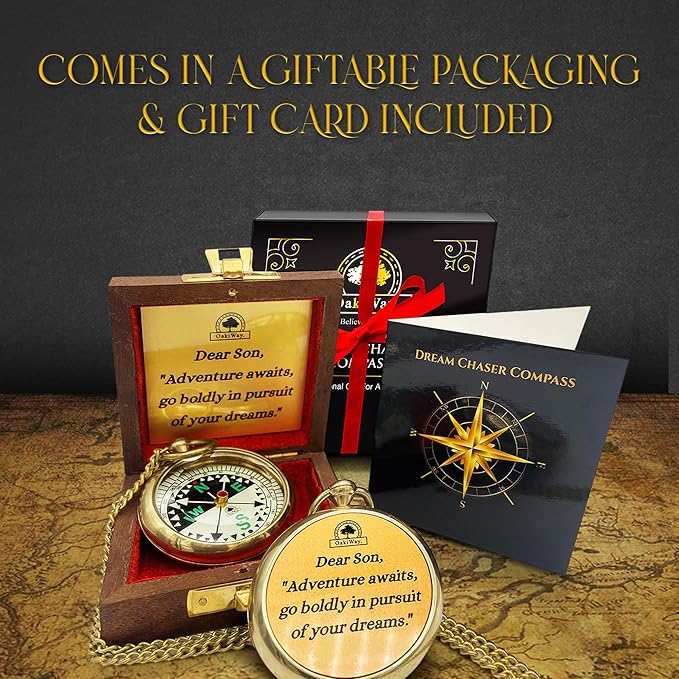 The Dream Chaser Compass - Go Confidently -2026 Unique Graduation Gifts for Him, College, High School, Cool Birthday Gift Idea for Son, Boys, Motivational Greeting Card Included