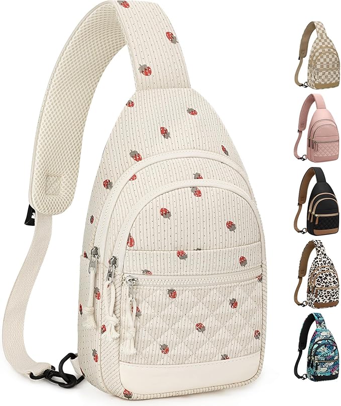 Capolo Sling Bag for Women Men Waterproof Crossbody Bags for Women Trendy Casual Fanny Pack with Convertible Shoulder Strap Chest Bag for Travel Hiking(Strawberry, Medium)