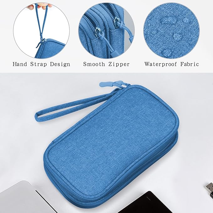 Skycase Electronic Organizer Travel Case - Waterproof Travel Cord Pouches for Organization, Cable Organizer, All-in-One Double Layers Storage Bag for Accessories, Charger, Cable, Blue - Large