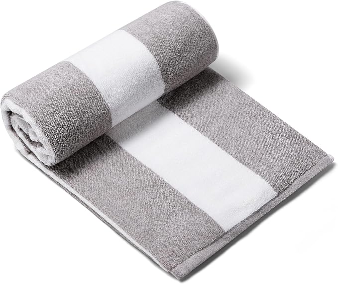 CLOWOOD Plush Oversized Beach Towel - Cotton 40 x 70 Inch Large Thick Charcoal Grey Striped Cabana Pool Swimming Towel