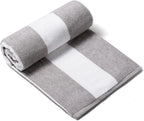 CLOWOOD Plush Oversized Beach Towel - Cotton 40 x 70 Inch Large Thick Charcoal Grey Striped Cabana Pool Swimming Towel