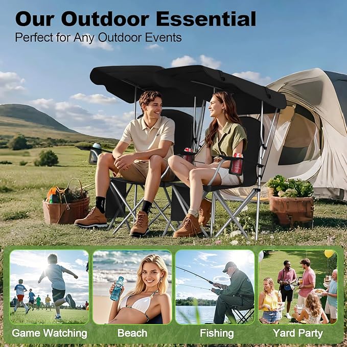 VTOY Portable Camping Chair with Canopy - Folding Chair with Canopy, Durable 600D Oxford Canopy Chair for Camping, Beach, Picnics, Fishing & Sports