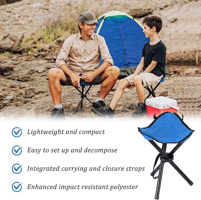 2 PCS Travel Folding Camping Stool, 17 Inch Folding Outdoor Tripod Seats, Portable Camping Stool with Adjustable Carry Strap, 3 Legged Fishing Chair for Hiking, Mountaineering, Picnic, Beach, Lawn