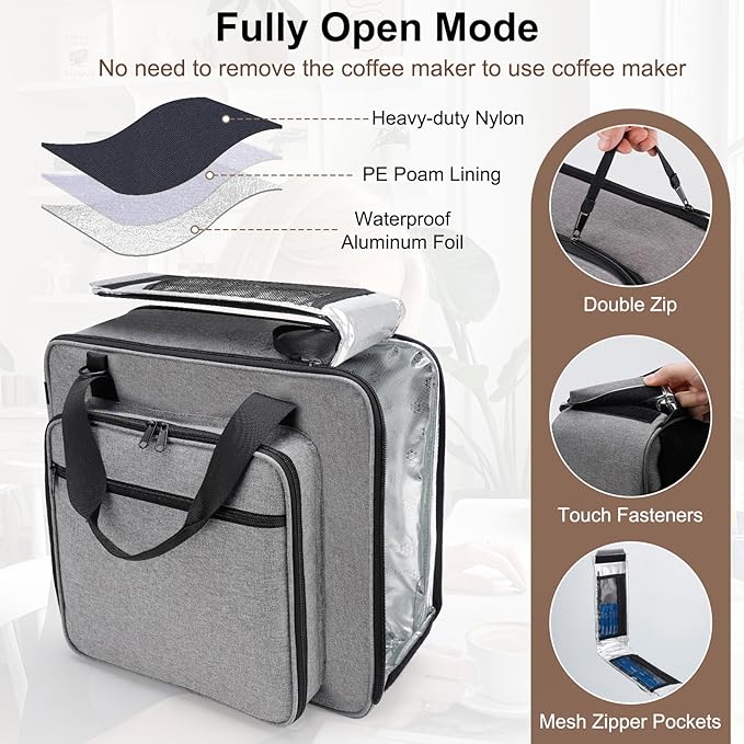 Anitor Portable Carrying Coffee Maker Travel Bag Match for Keurig K-Mini/K-Mini Plus/K-Express, Single Serve Coffee Machine Travel Bag with Padded Shoulder Straps Includes Multiple Storage Bags, Black