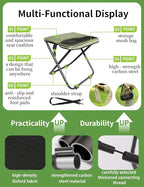 COMELY Camping Stool Portable Chair: All-Terrain Folding Carrying Pocket Stool, 4 Anti-Sink Feet, 270Lbs Capacity & 3s Setup. 5000 Cycle Tested for Rugged Sites, Camping, Fishing, Travel, Black.