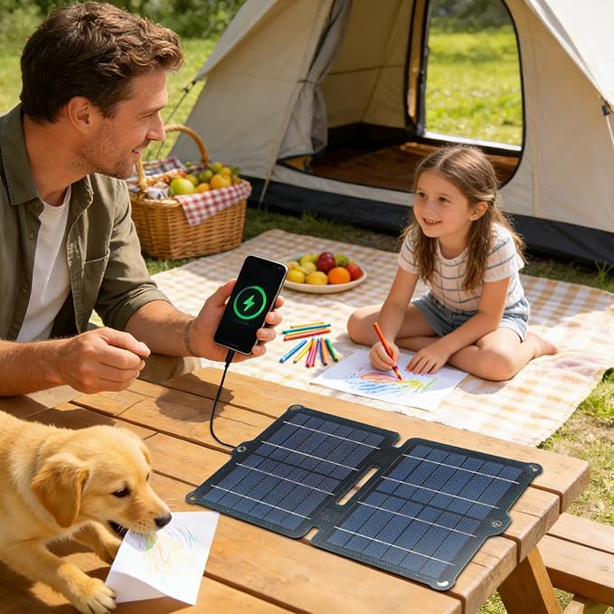 Folding Solar Charger – 40W 18V ETFE Panel, Portable Outdoor Phone Power Bank | Lightweight Compact Design, Efficient Solar Energy Collection for Camping Hiking Travel
