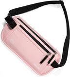 Money Belt - Slim Passport Holder RFID Blocking Travel Wallet Undercover Fanny Packs for Men Women - Pink